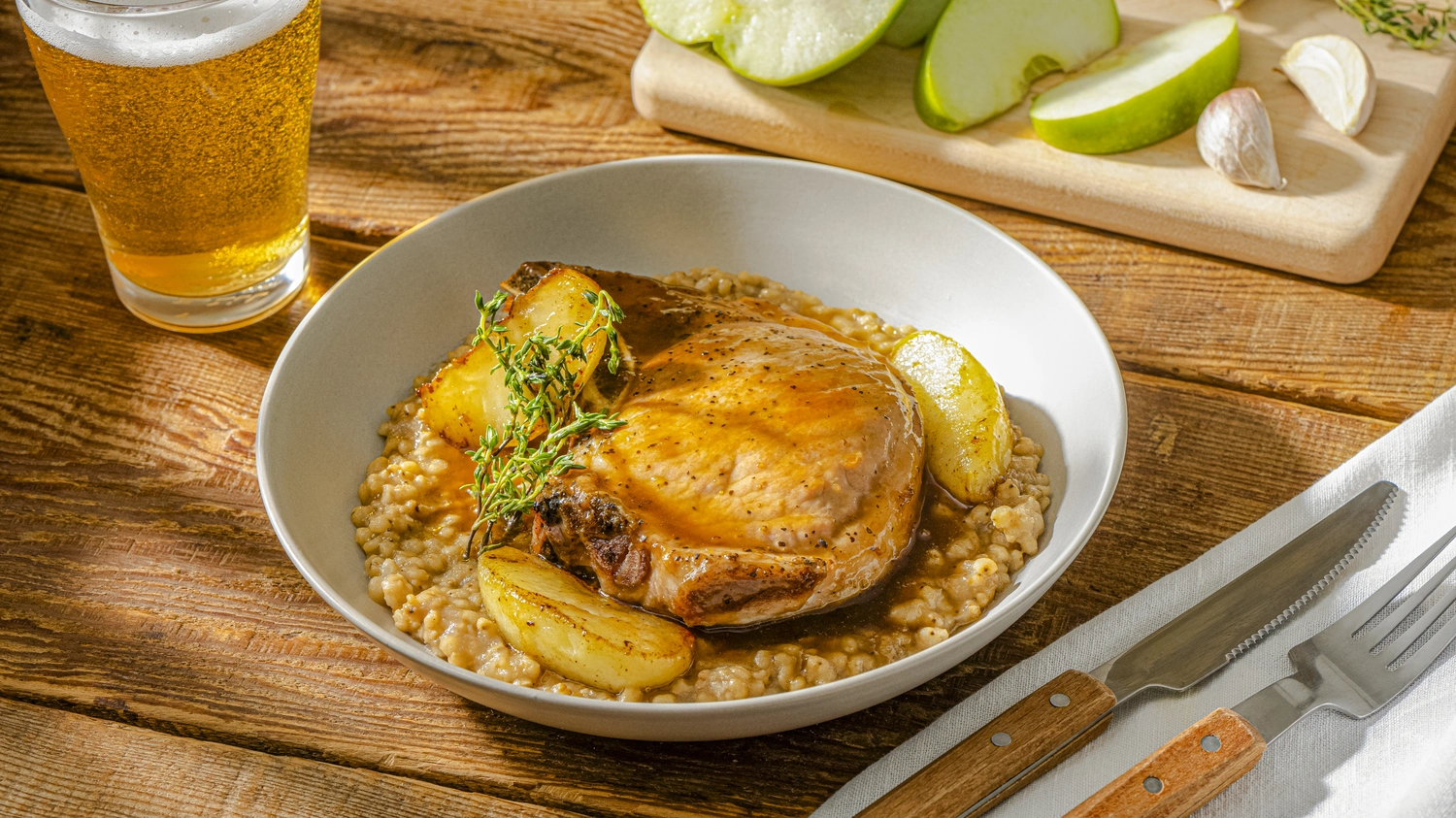 Cast Iron Pork Chop w/ Apple Sorghum & Brown Sugar Glaze