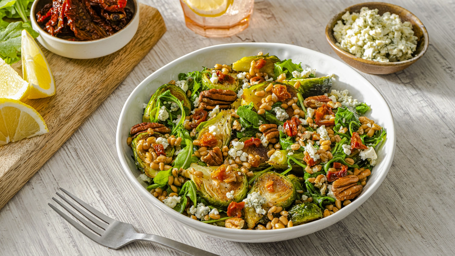Warm Roasted Brussel Sprouts & Sun-Dried Tomato Farro